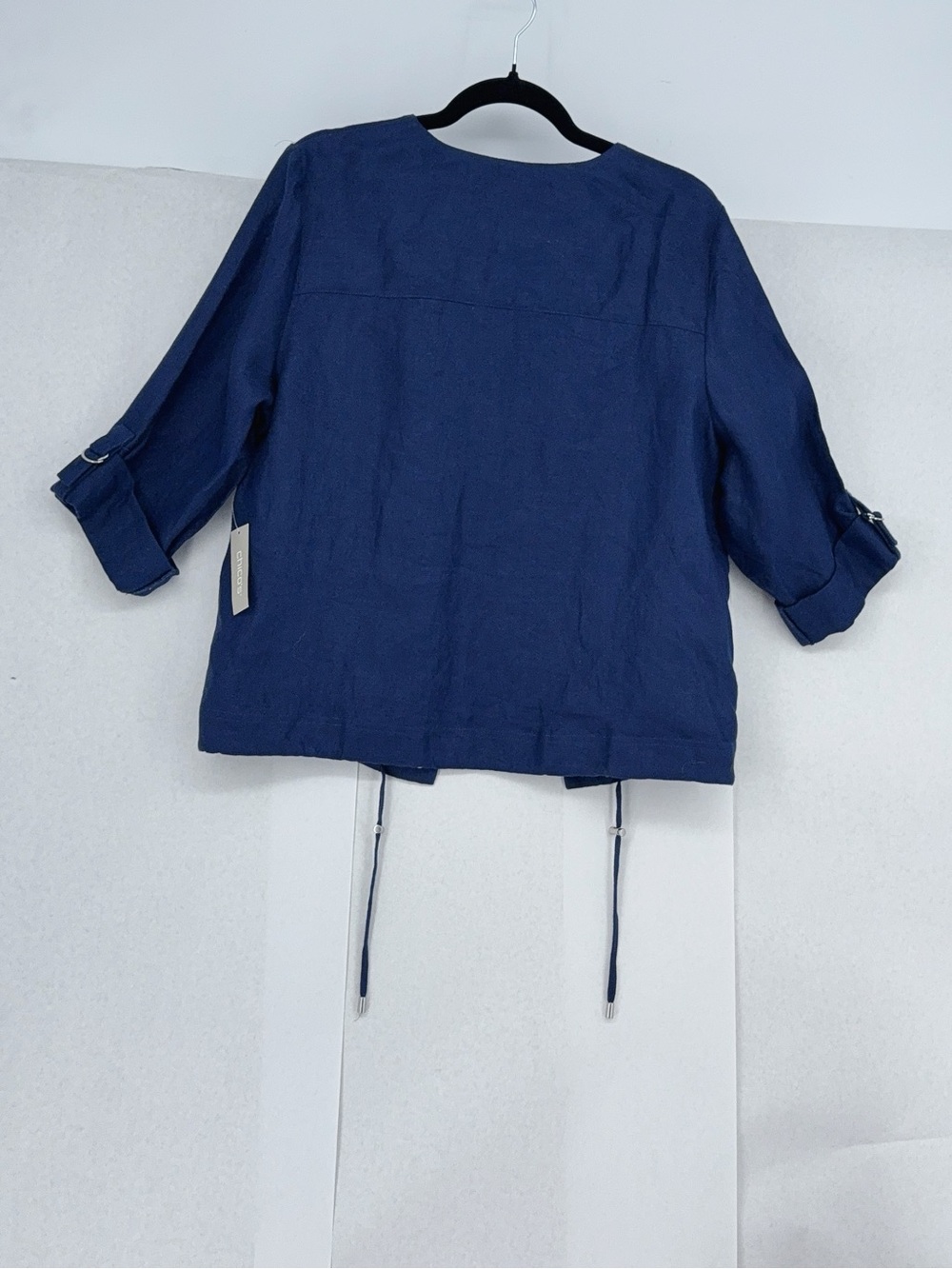 Chicos short linen utility jacket 3/4 slv jacket kings navy NWT SIZE 2 - Picture 4 of 8